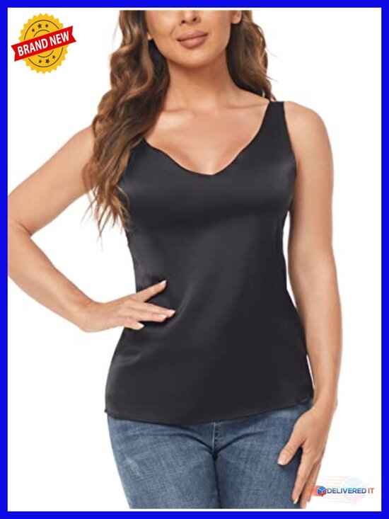 Tops - Silk Satin V Neck Camisole Spaghetti Strap Tank Top